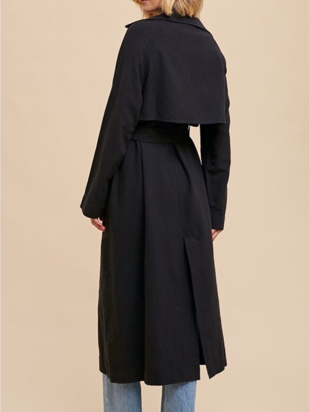 In Loom Trench coat jacket‎ - black cotton linen blend -  S/M M/L  NWT **unisex